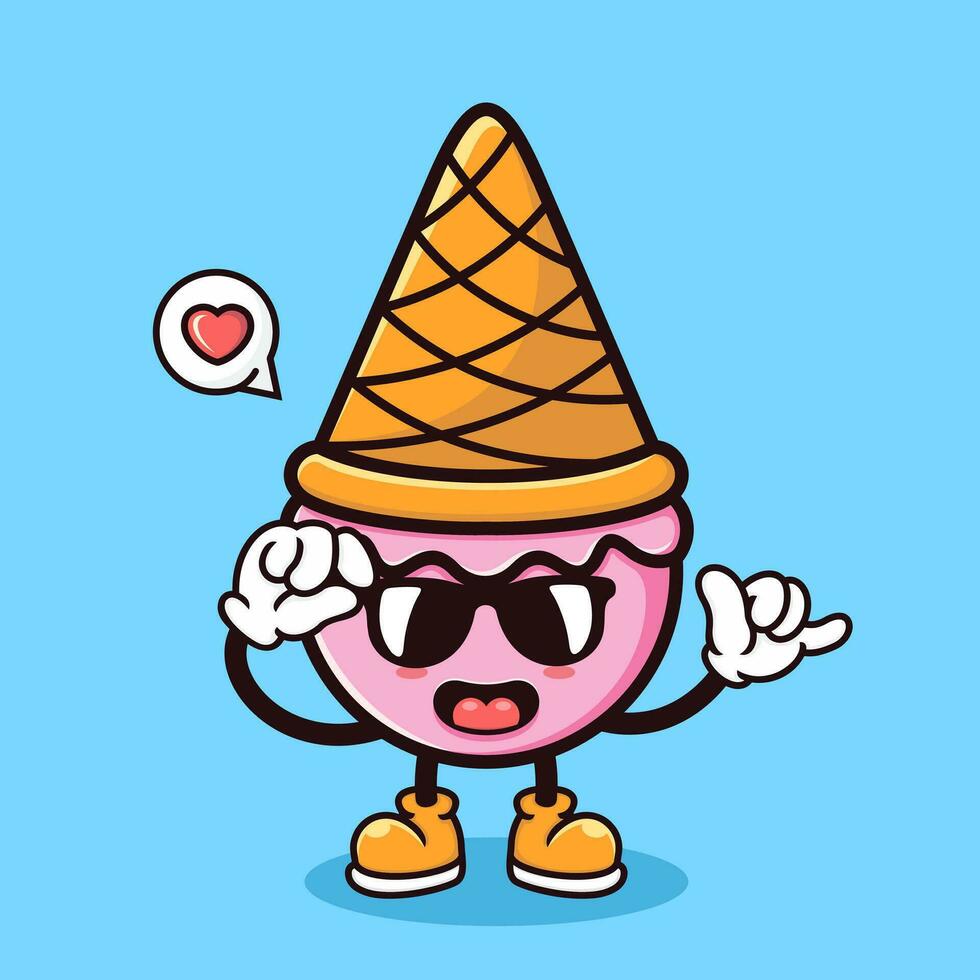 mignonne dessin animé la glace crème portant des lunettes vecteur