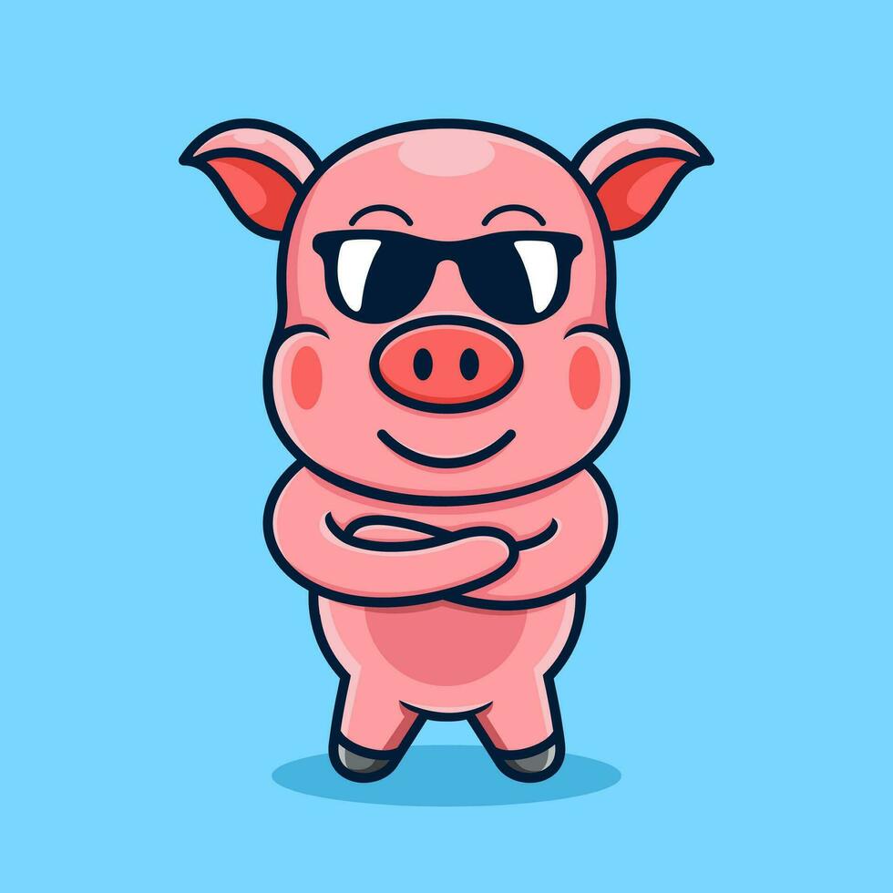 mignonne dessin animé cochon, portant lunettes. vecteur