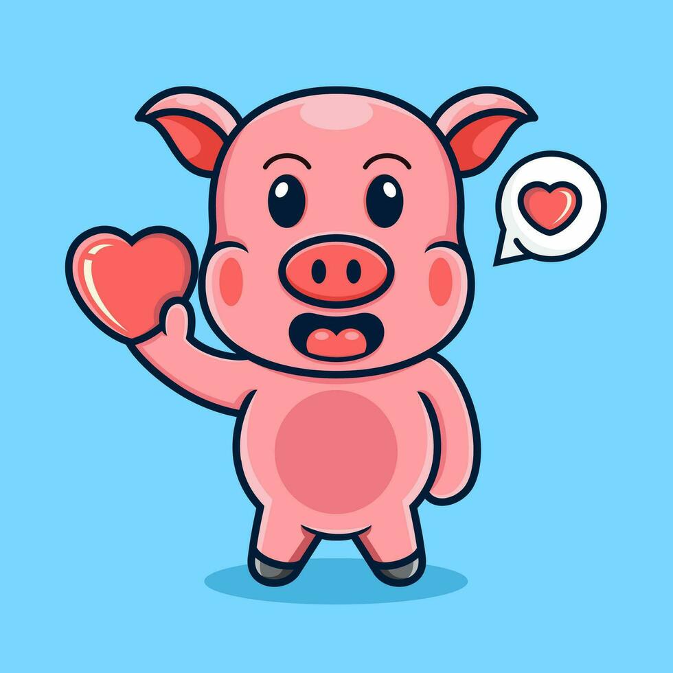 mignonne dessin animé cochon, en portant l'amour. vecteur