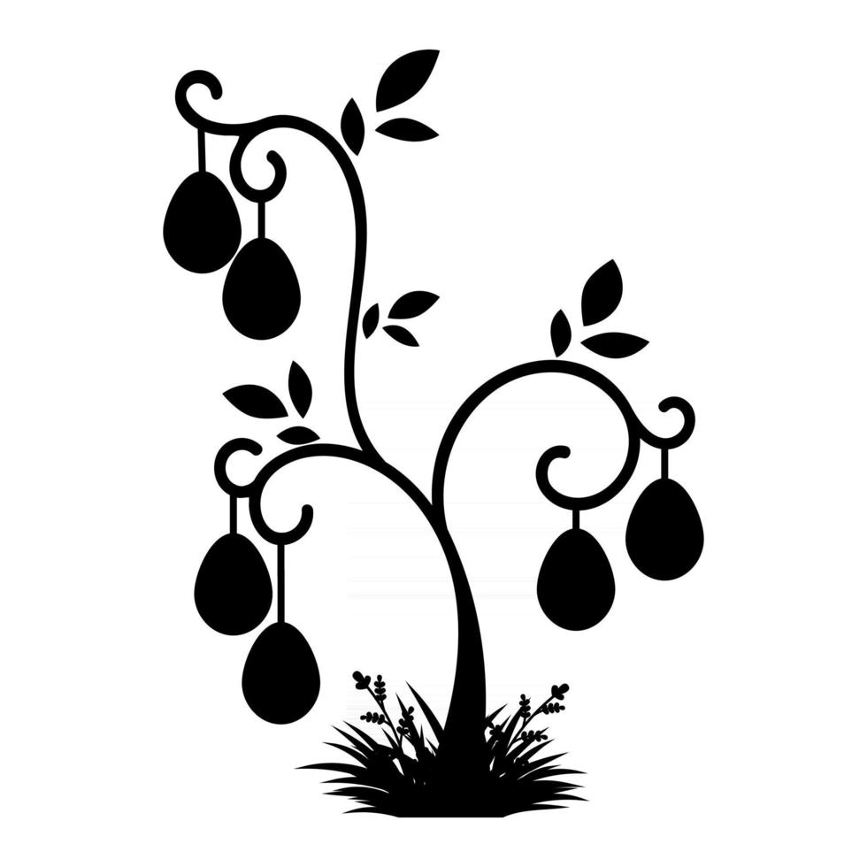 silhouette noire abstraite de l'arbre de pâques. des œufs de fête sont accrochés aux branches. illustration vectorielle plane simple isolée sur fond blanc. vecteur
