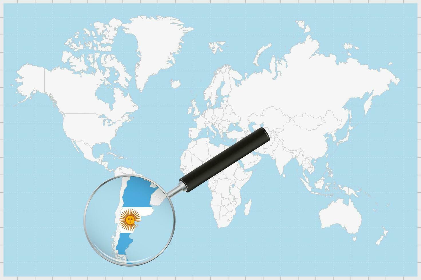 grossissant verre montrant une carte de Argentine sur une monde carte. vecteur