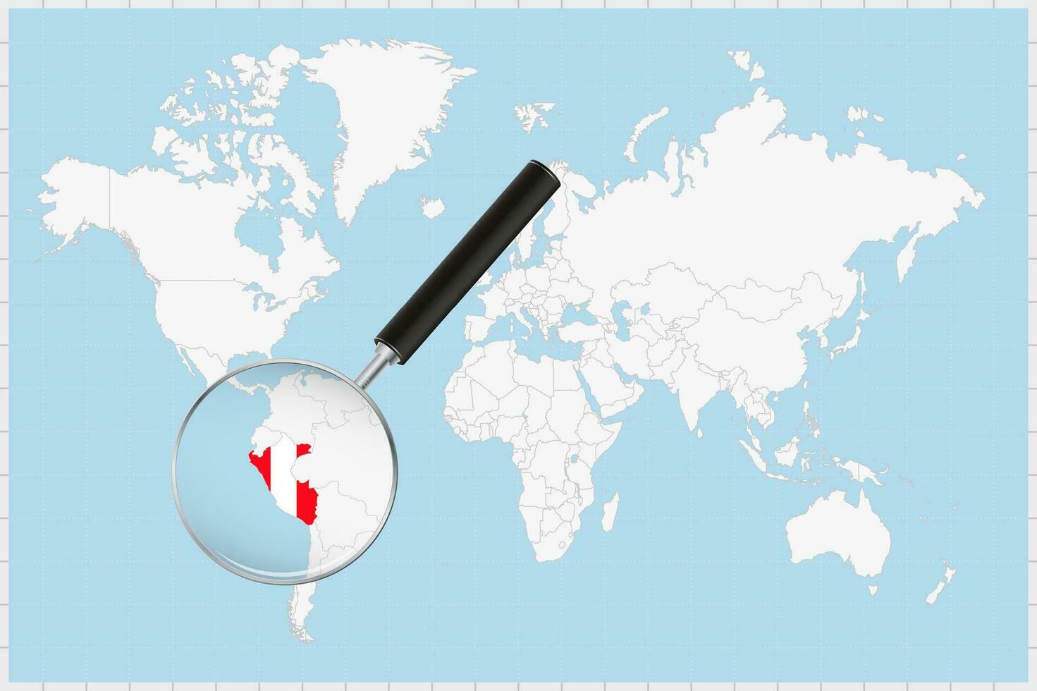 grossissant verre montrant une carte de Pérou sur une monde carte. vecteur