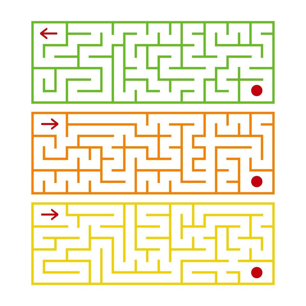 labyrinthe isolé rectangulaire abstrait. il y a trois types dans l'ensemble. différentes couleurs sur fond blanc. un jeu intéressant pour les enfants. illustration vectorielle plane simple. vecteur