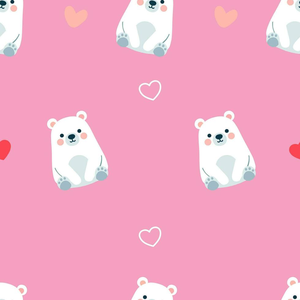 mignonne polaire ours avec cœur sans couture modèle sur rose Contexte pour valentines mode imprimer, cadeau emballage papier, fond d'écran etc. vecteur