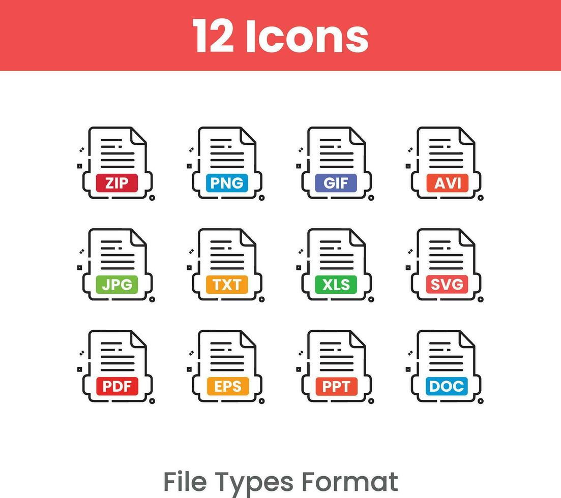 jeu d'icônes de types de fichiers vecteur