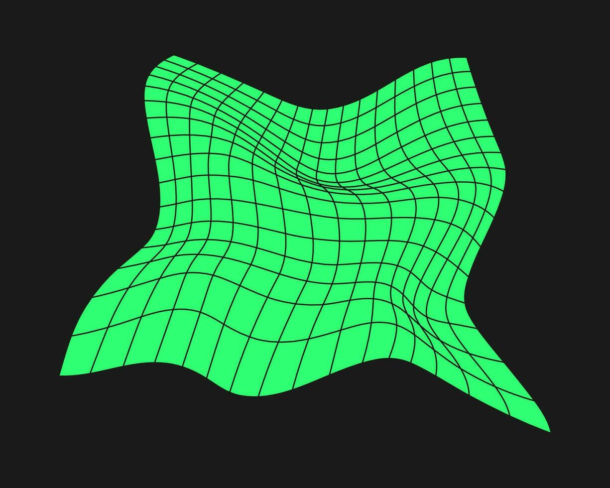 déformé cyber grille. cyberpunk géométrie élément y2k style. isolé vert engrener sur noir Contexte. vecteur mode illustration.
