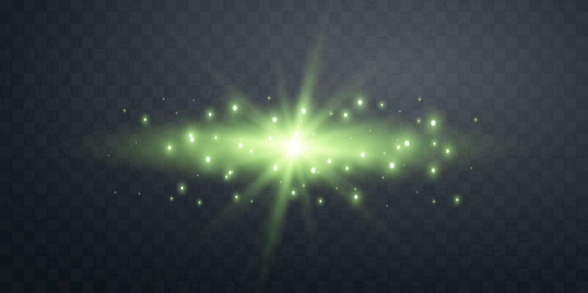 vert horizontal reflet. lumière éclat avec des rayons ou vert projecteur. lueur éclater lumière effet. vecteur illustration.