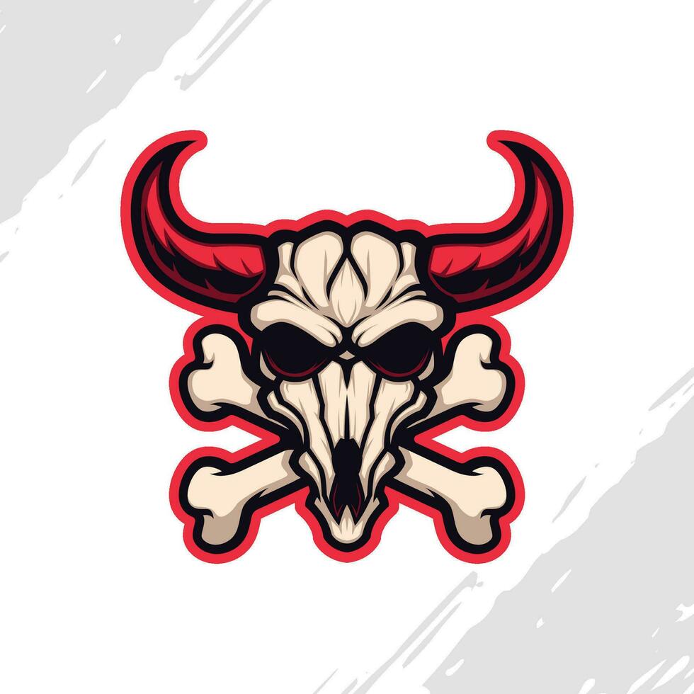 taureau crâne mascotte logo avec rouge cornes sauvage Ouest emblème vecteur