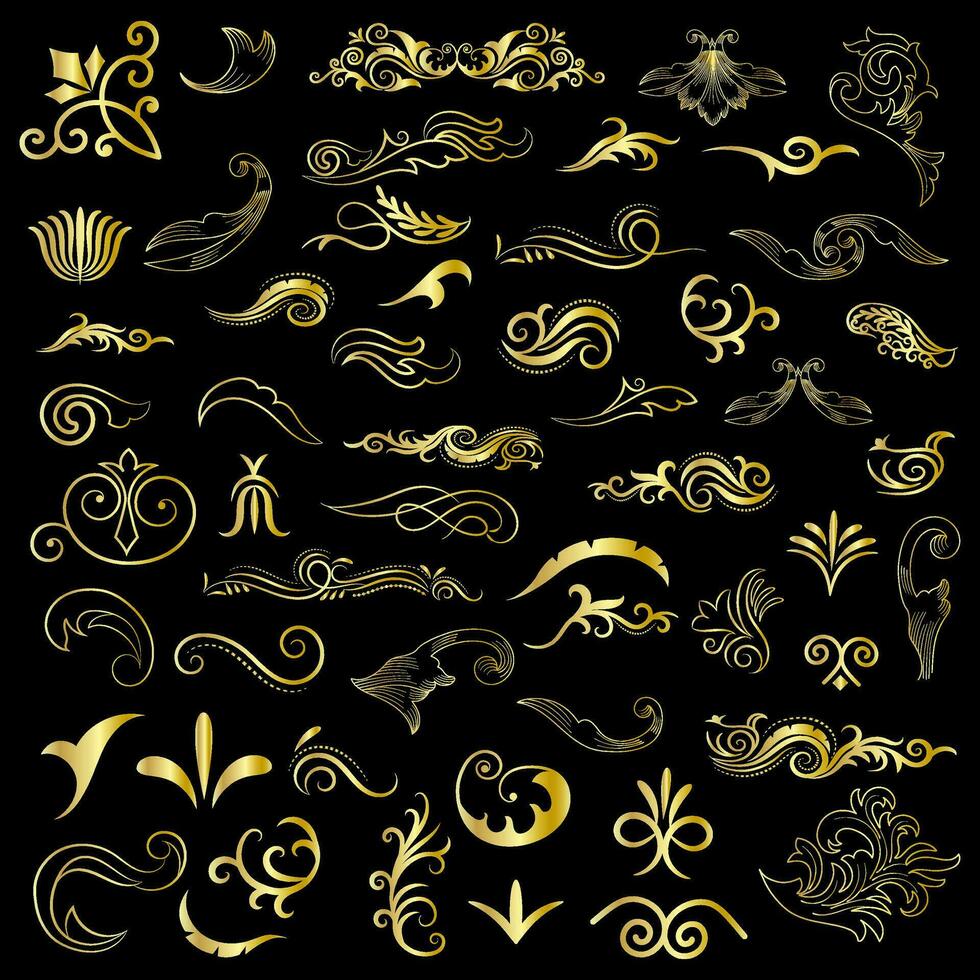 d'or ancien floral éléments art déco style décoration. vecteur graphique éléments pour conception vecteur éléments. tourbillon éléments décoratif illustration.