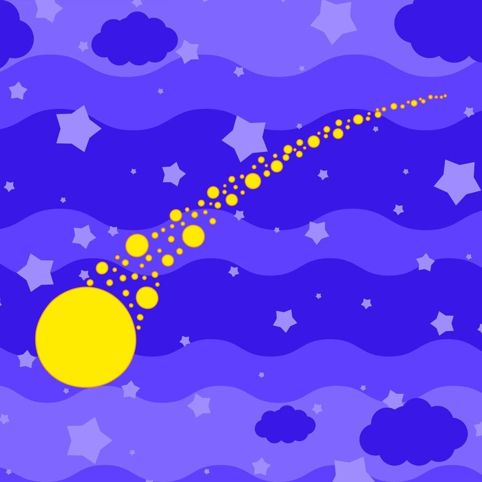 une météorite colorée tombant sur le fond du ciel nocturne. illustration vectorielle plane simple isolée sur fond blanc. vecteur