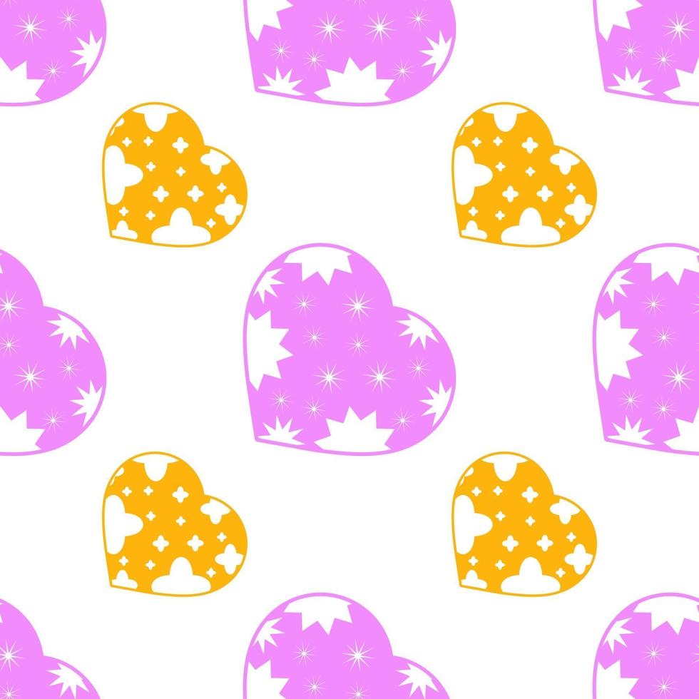 motif transparent coloré de jolis coeurs roses et jaunes sur fond blanc. illustration vectorielle plane simple. pour la conception de papier peint, tissu, papier d'emballage, couvertures, sites Web. vecteur