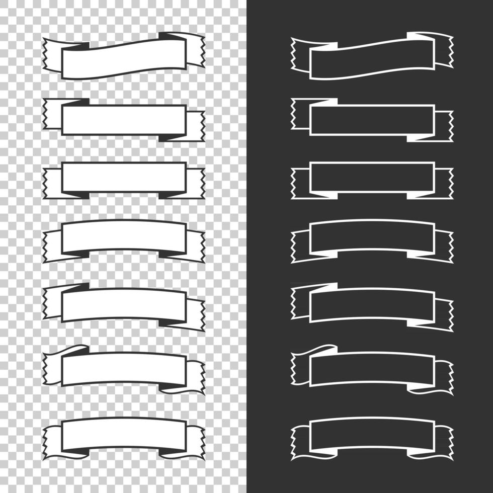 un ensemble de rubans de bannière. avec un espace pour le texte. une simple illustration vectorielle plane isolée sur un fond noir et transparent. vecteur