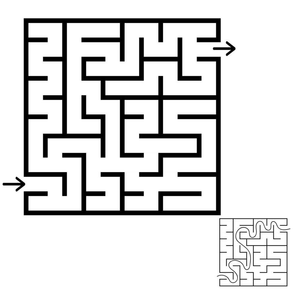 labyrinthe carré abstrait. un jeu intéressant pour les enfants et les adolescents. illustration vectorielle plane simple isolée sur fond blanc. avec la réponse. vecteur