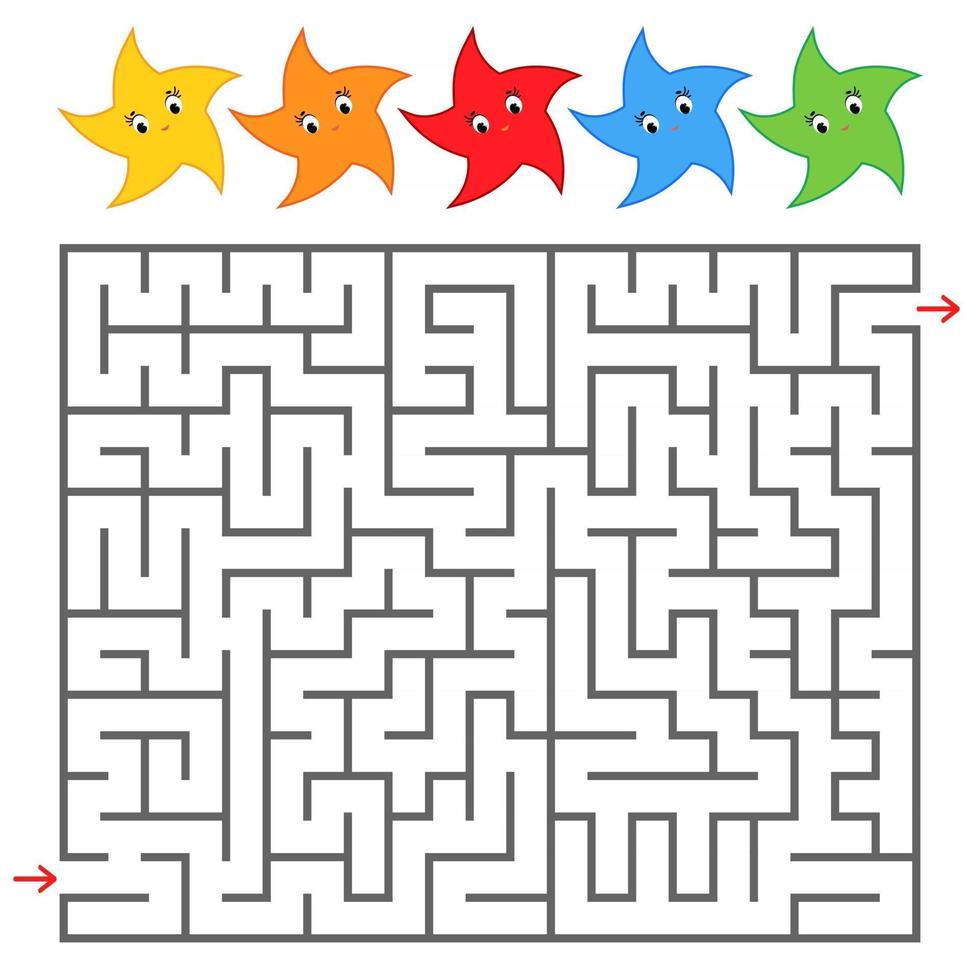 labyrinthe de couleur rectangulaire avec de jolies étoiles. un jeu intéressant pour les enfants et les adolescents. illustration vectorielle plane simple isolée sur fond blanc. vecteur