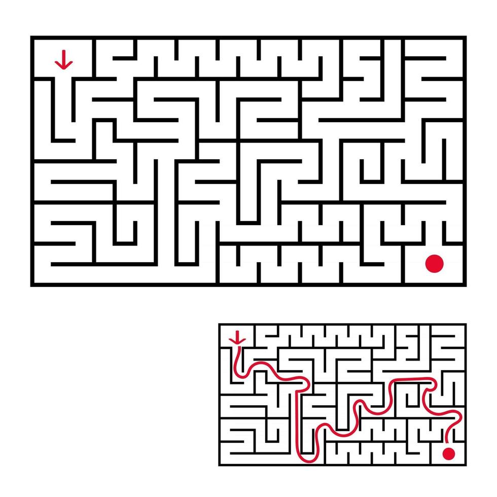 labyrinthe rectangulaire abstrait. un jeu intéressant pour les enfants et les adolescents. illustration vectorielle plane simple isolée sur fond blanc. avec la réponse. vecteur