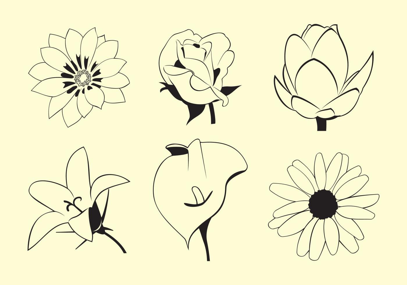 ensemble de fleurs de vecteur de dessin au trait