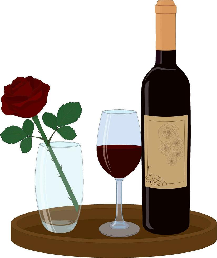 rouge du vin bouteille et verre avec rouge Rose composition vecteur illustration