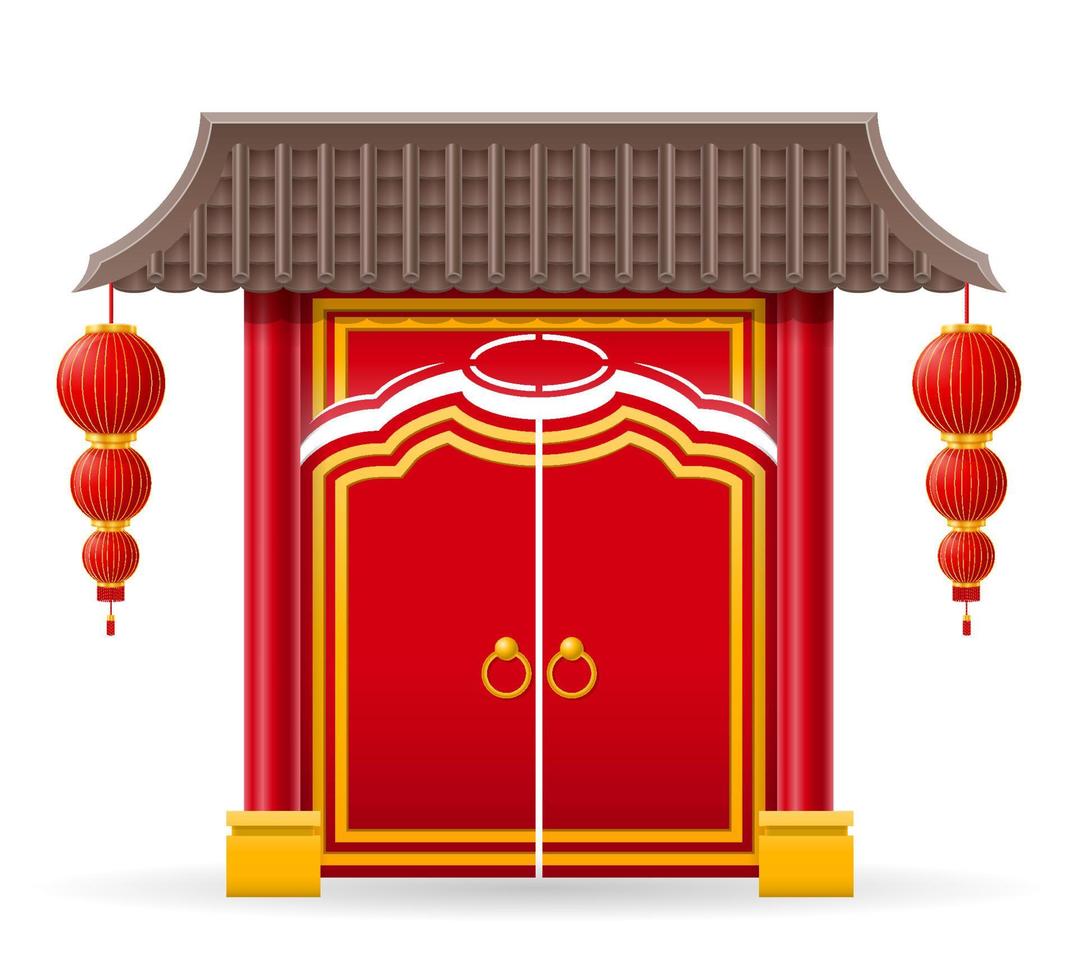 porte chinoise pour entrer dans un temple ou une pagode avec des colonnes et une illustration vectorielle de toit isolée sur fond vecteur