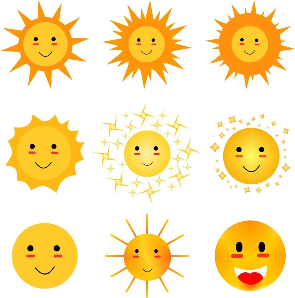 ensemble d'emoji soleil simples. ensemble de clipart soleil mignon. vecteur