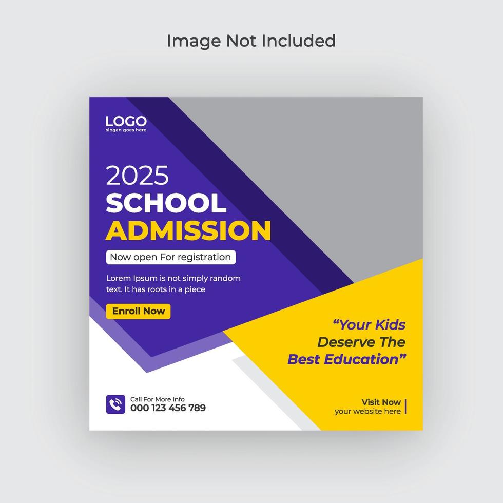 publication sur les réseaux sociaux d'admission à l'école et bannière Web d'admission, flyer pro à télécharger vecteur