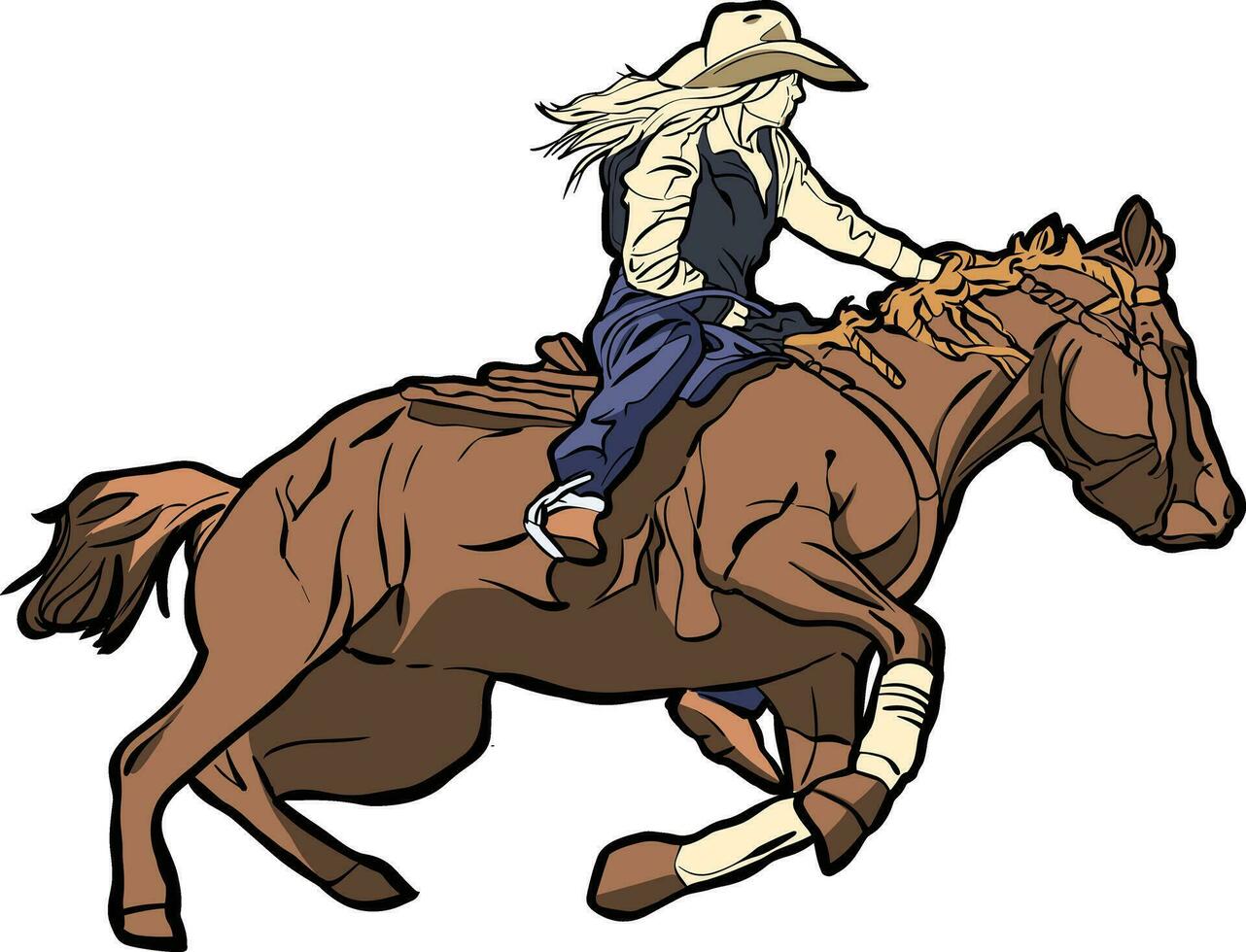 rodeo fille équitation cheval vecteur