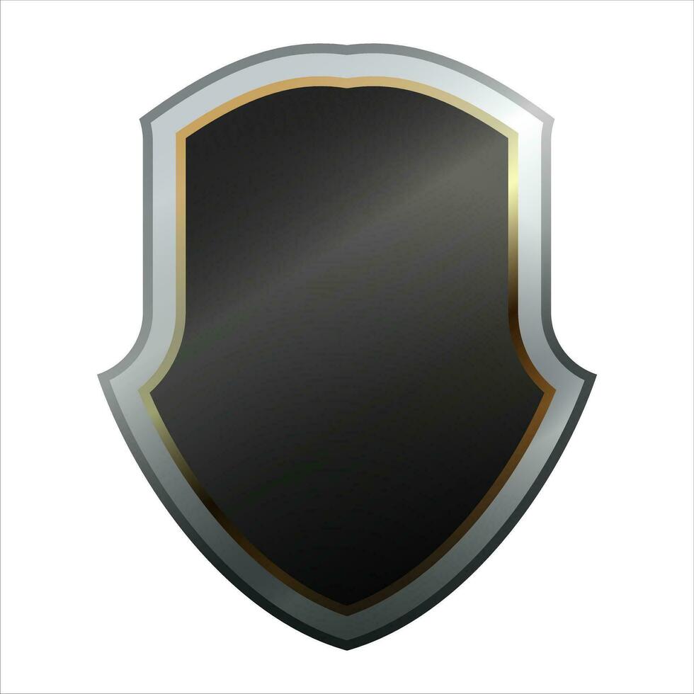 bouclier icône avec brillant métal Cadre. noir protection, Sécurité et la défense symbole. médiéval conception élément. vecteur bouclier icône