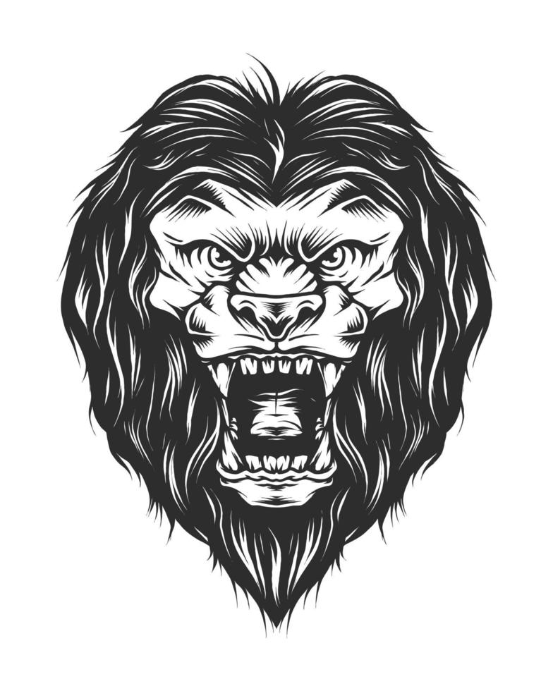 tête de lion en colère vintage dans une illustration isolée de style monochrome vecteur