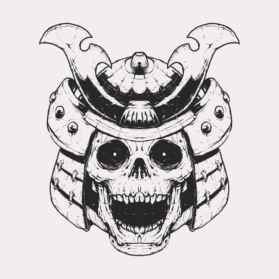 illustration de casque de samouraï crâne monochrome vecteur