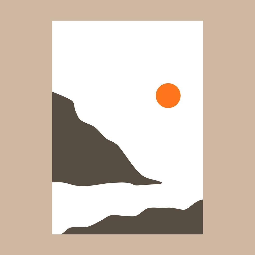 Montagne paysage affiche conception. Naturel abstrait arrière-plans, collines, soleil, silhouettes. vecteur illustration