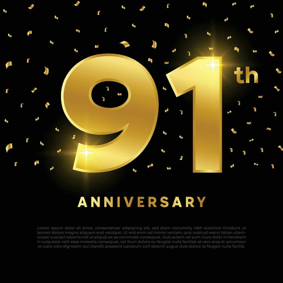 91ème anniversaire fête avec or briller Couleur et noir Contexte. vecteur conception pour célébrations, invitation cartes et salutation cartes.