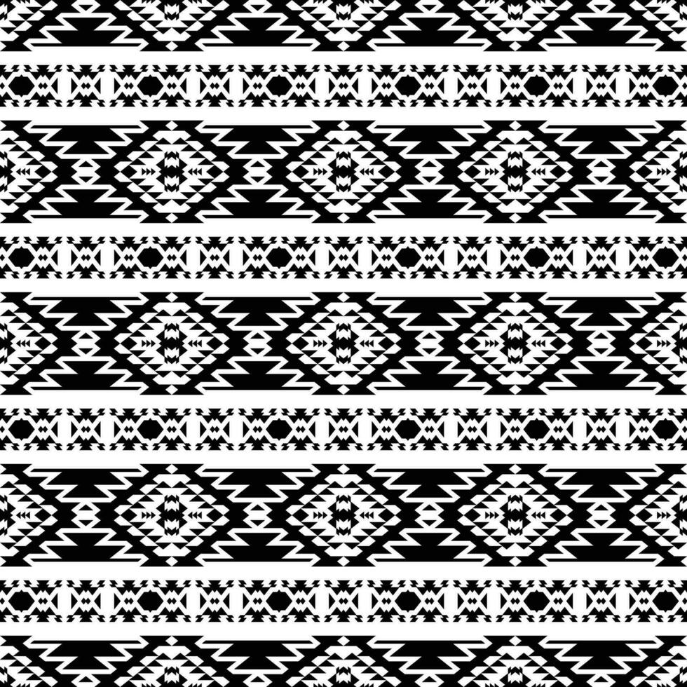 aztèque et navajo tribal sans couture vecteur texture. ethnique Bande style. géométrique abstrait modèle. noir et blanc couleurs. conception pour tissu, textile, ornement, vêtements, arrière-plan, emballage, batik.