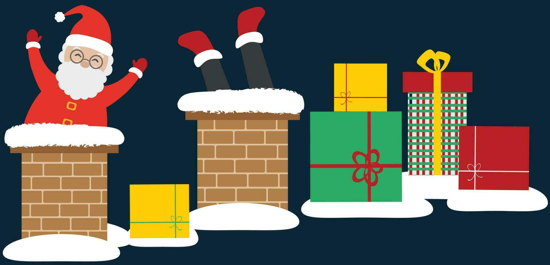 Noël clipart avec Père Noël claus dans cheminée avec cadeaux vecteur