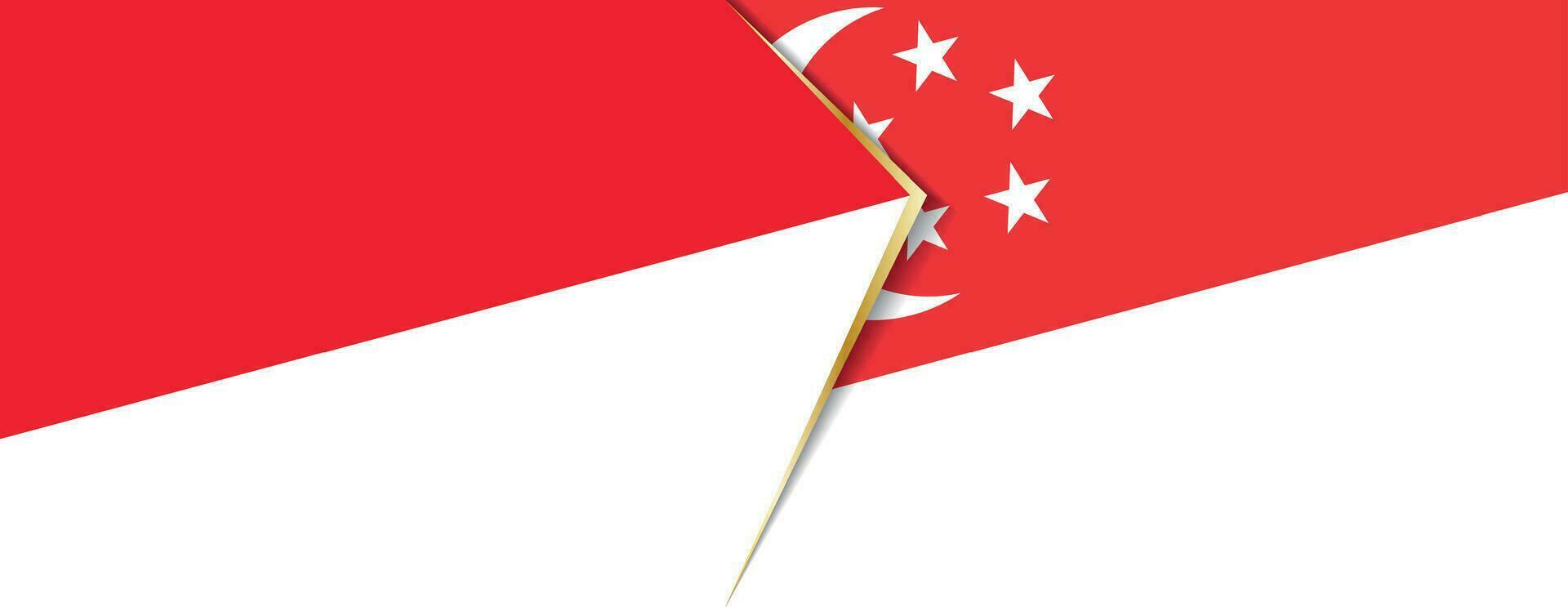 Indonésie et Singapour drapeaux, deux vecteur drapeaux.