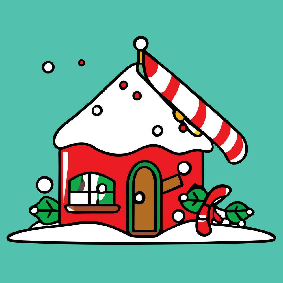 une dessin animé maison avec une Père Noël chapeau sur Haut vecteur