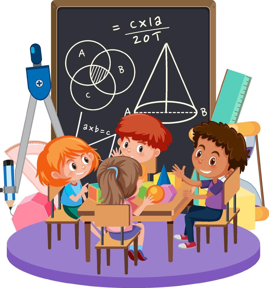 enfants apprenant les mathématiques avec le symbole et les outils mathématiques vecteur