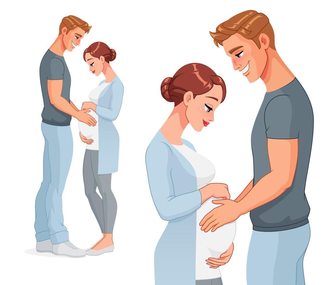 heureux, enceinte, couple, attente, bébé, vecteur, illustration vecteur