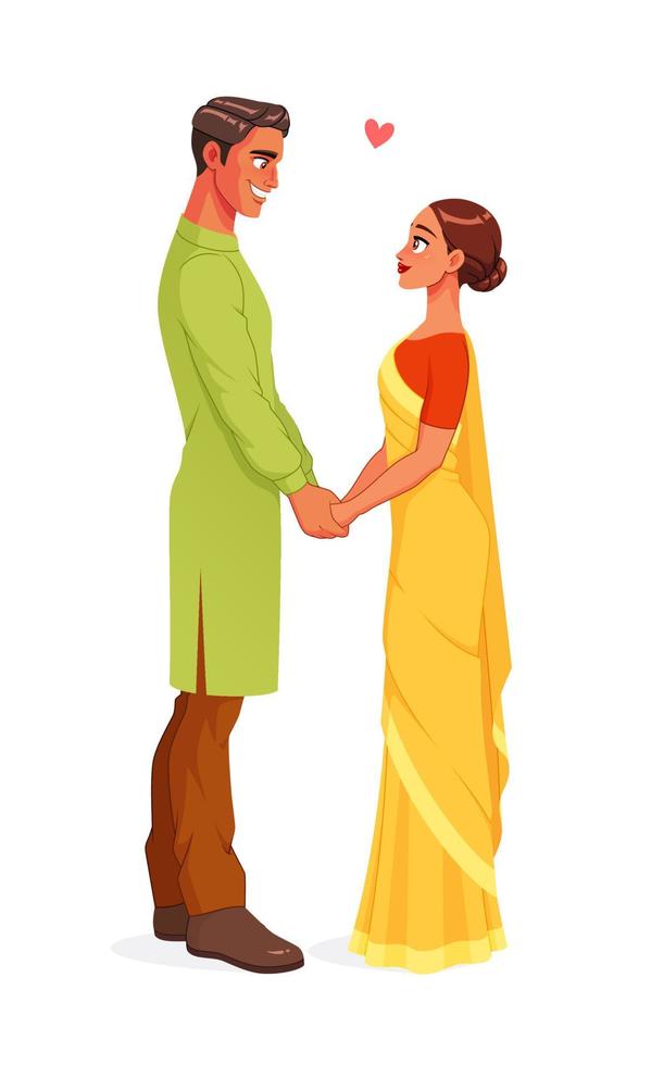 heureux couple indien amoureux main dans la main vector illustration