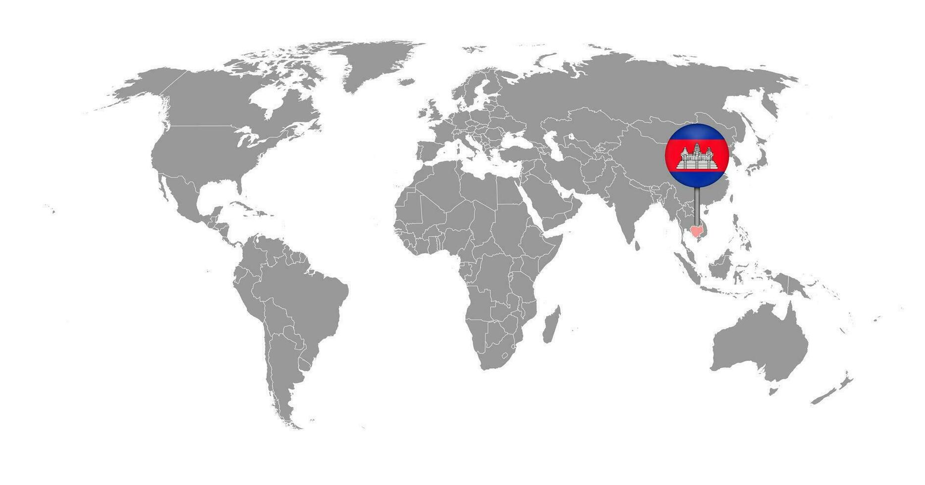 épinglez la carte avec le drapeau du cambodge sur la carte du monde. illustration vectorielle. vecteur