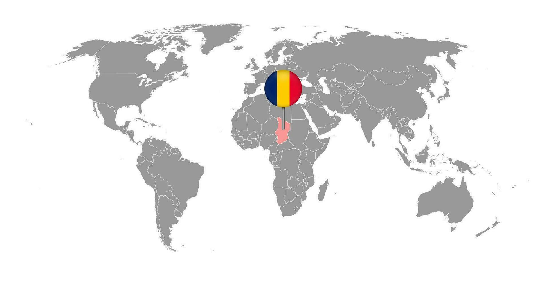 épinglez la carte avec le drapeau du tchad sur la carte du monde. illustration vectorielle. vecteur