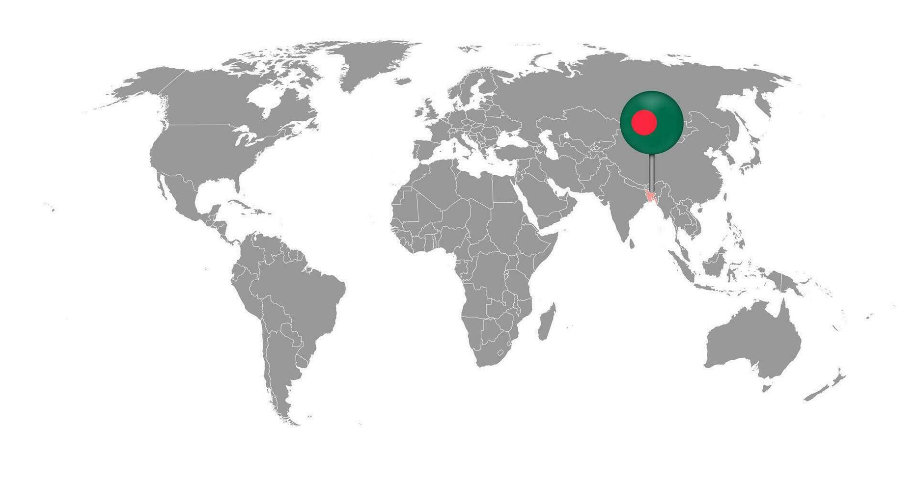 épinglez la carte avec le drapeau du bangladesh sur la carte du monde. illustration vectorielle. vecteur