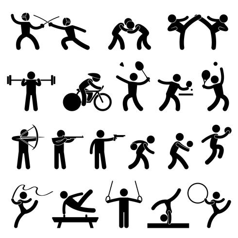 Jeu de sport en salle Jeu Athletic Set Icône Symbole Signe Pictogramme. vecteur