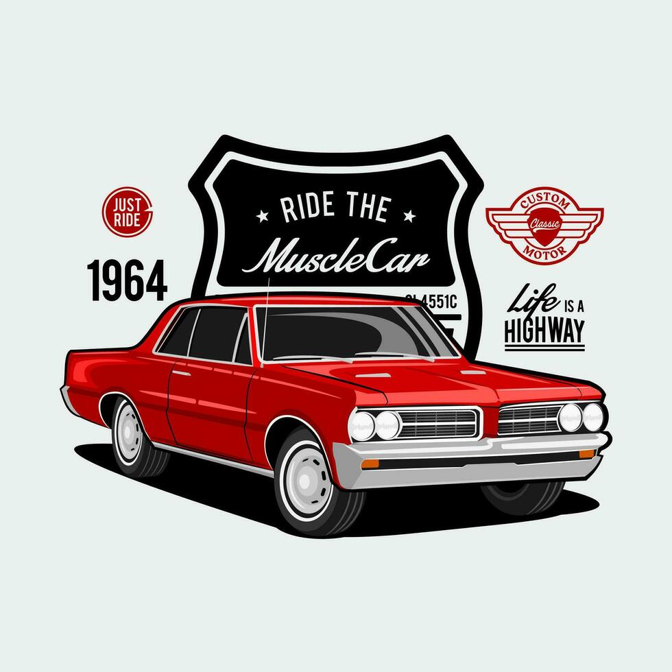 classique rouge voiture avec une badge derrière vecteur