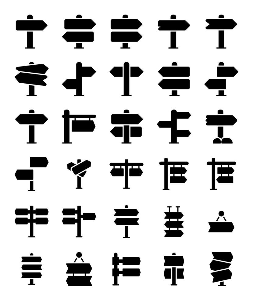 ensemble d'icônes de panneau de silhouette solide vecteur