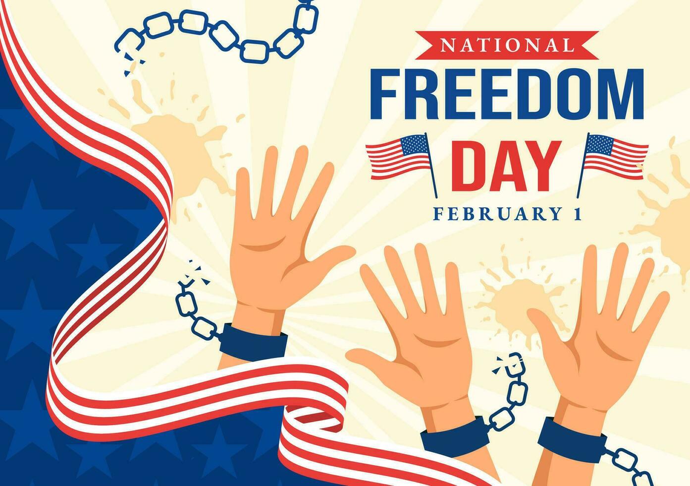 nationale liberté journée vecteur illustration sur 1 février avec Etats-Unis drapeau et mains dans menottes à honorer tout qui servi dans plat Contexte