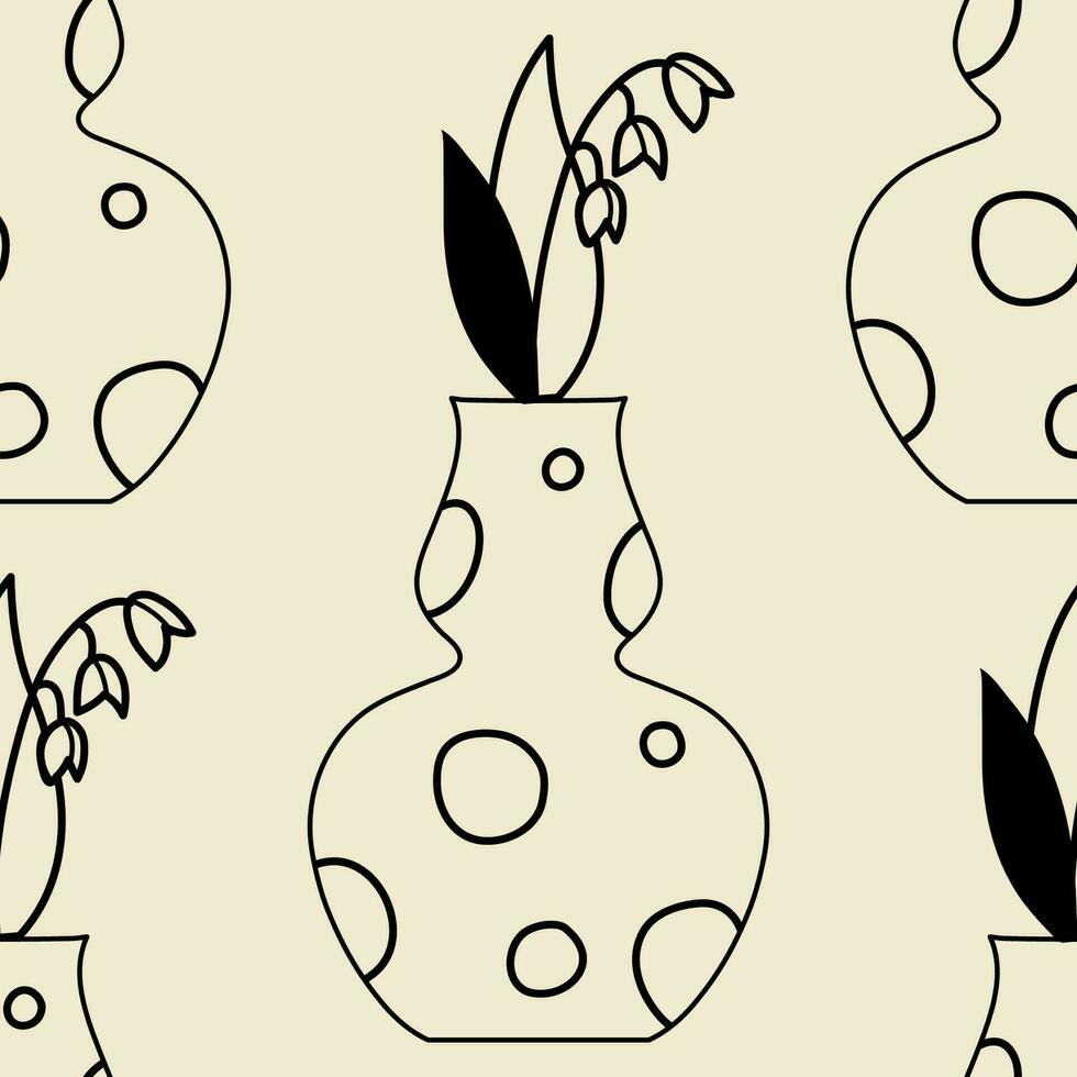 vase ligne modèle. vase et fleurs contour. vecteur illustration