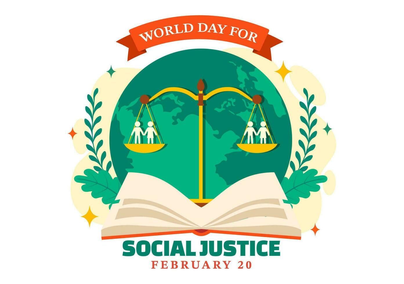 monde journée de social Justice vecteur illustration sur février 20 avec Balance ou marteau pour une juste relation et injustice protection dans Contexte