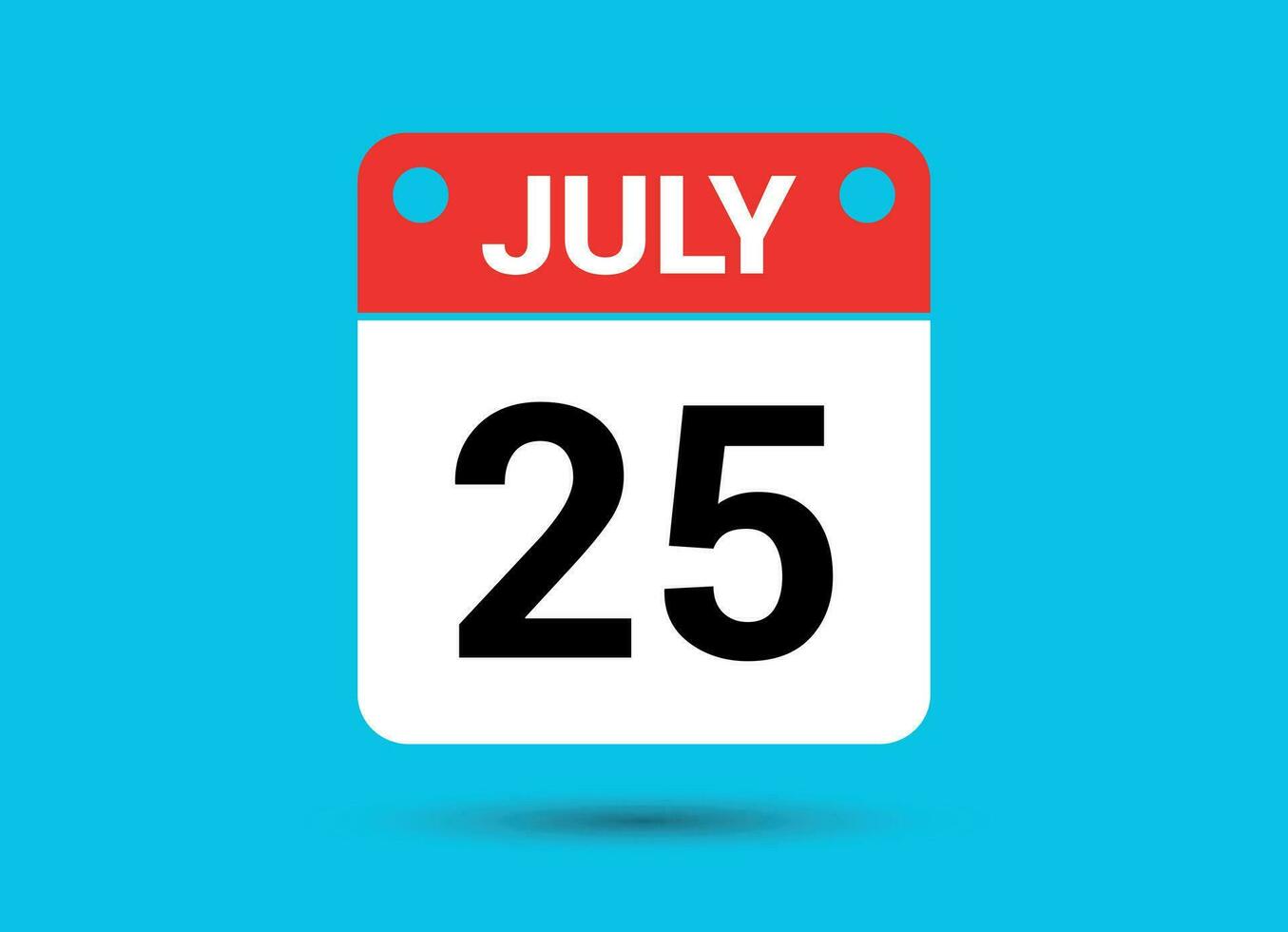 juillet 25 calendrier Date plat icône journée 25 vecteur illustration