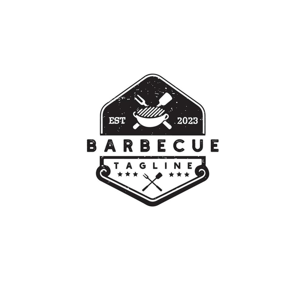 ancien rétro barbecue gril, barbecue étiquette timbre logo vecteur modèle