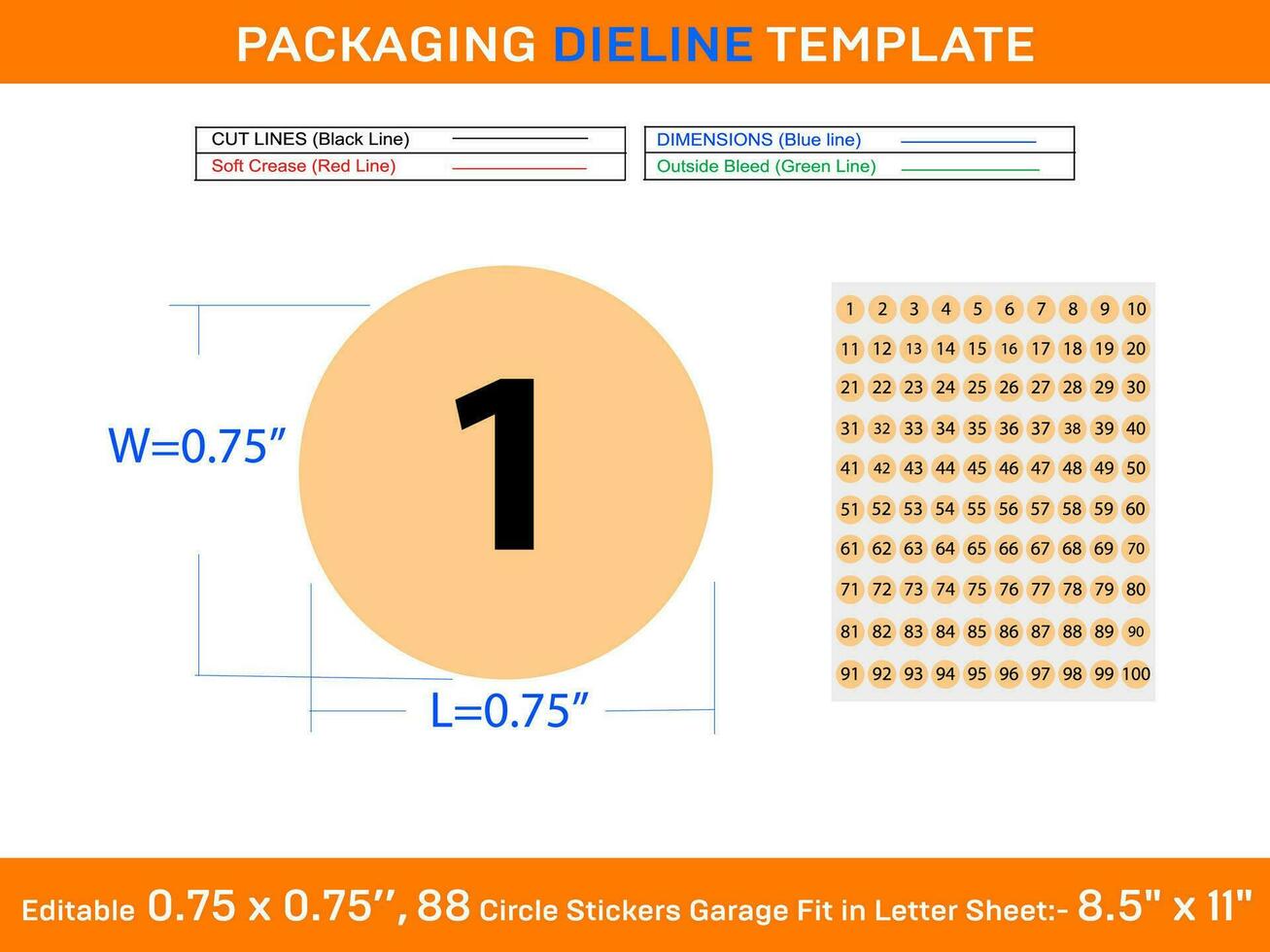 modifiable 0,75 X 0,75 pouce 100 cercle étiquette Étiquettes en forme dans lettre feuille vecteur