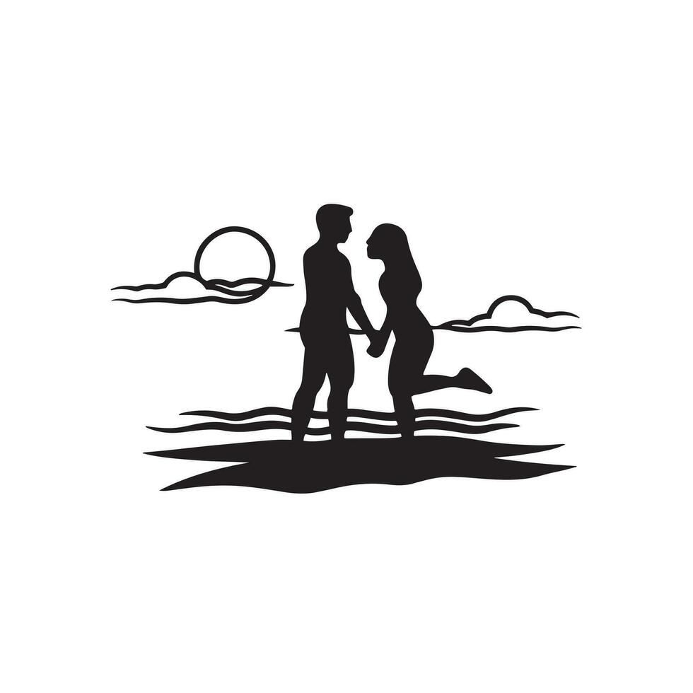 noir silhouette de plage romance avec épais contour côté vue isolé vecteur